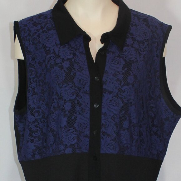 ASOS curve navy blue lace dress, button front, black collar mini size 18 - Picture 3 of 8